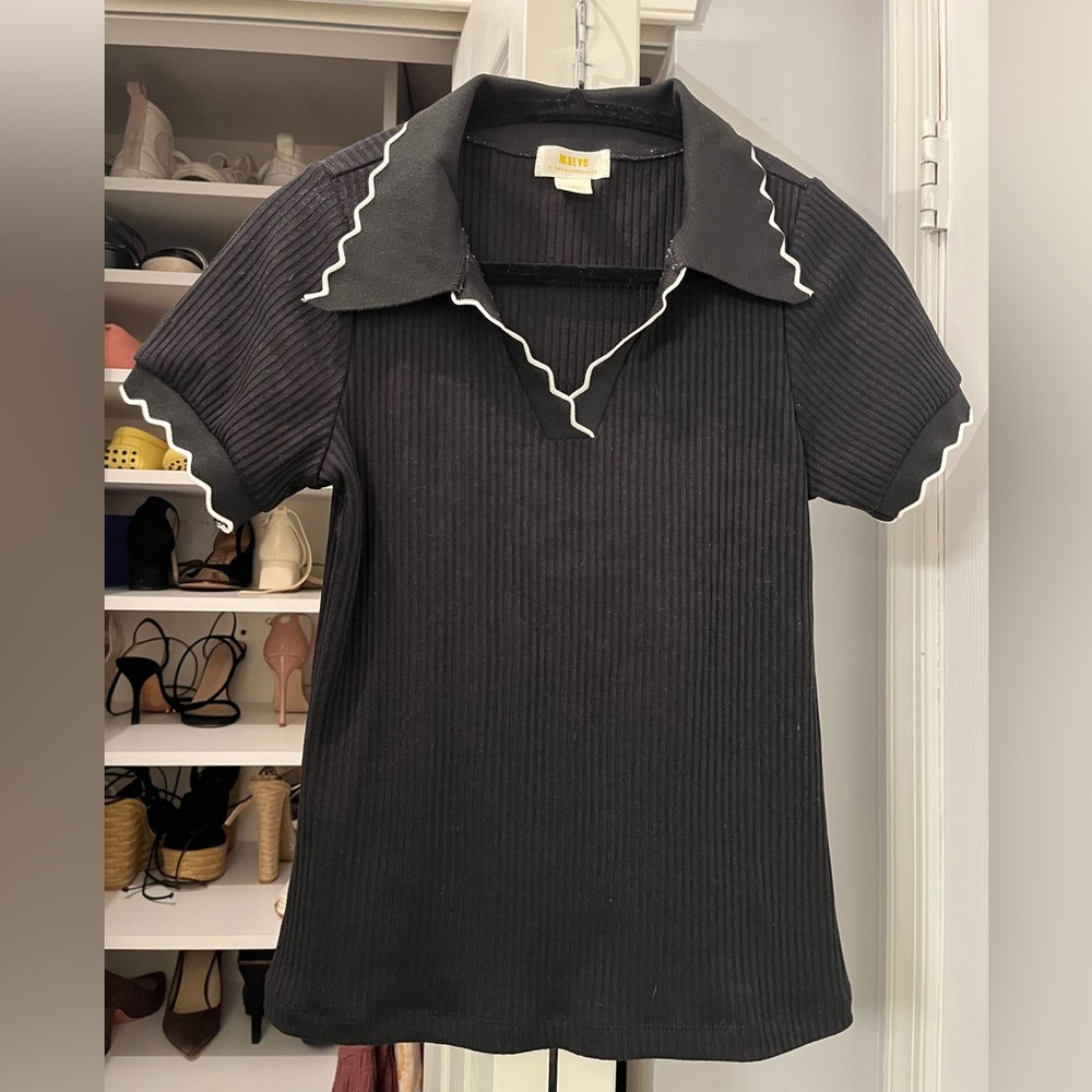 Anthropologie Black Ribbed Polo